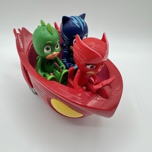 PJ Masks Catboy Gekko Owlette Figure Lot with Owl Glider Vehicle Just Play